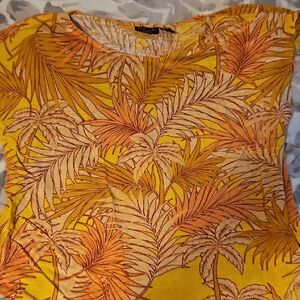 Tahari Yellow and Orange Palm-Print Tank Top